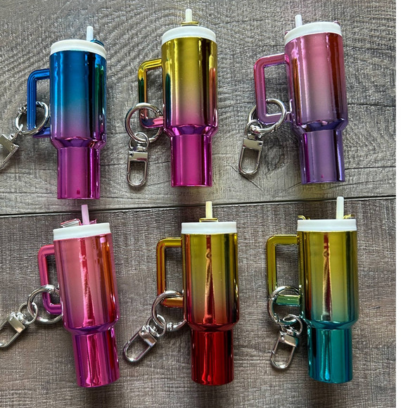 Chrome Ombre Plastic Tumbler Keychain with Removable Lid Pink Purple - Picture 3 of 5